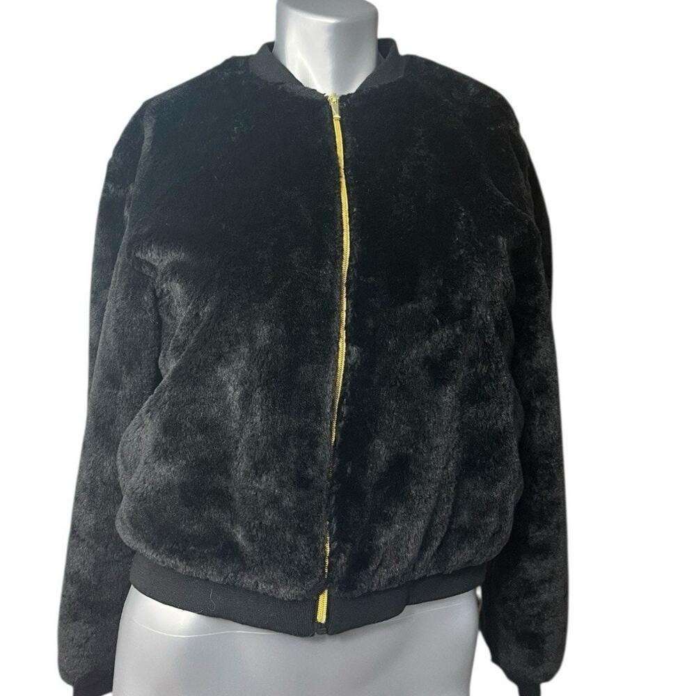 Girls Wonder Nation Faux Fur Jacket Black 2XL 18 Women’s Small Whimsygoth